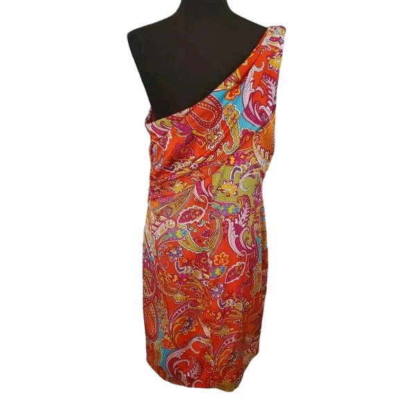Lauren Ralph Lauren One Shoulder Size 12 Paisley Satin Front Drape Sheath Dress - Picture 6 of 14